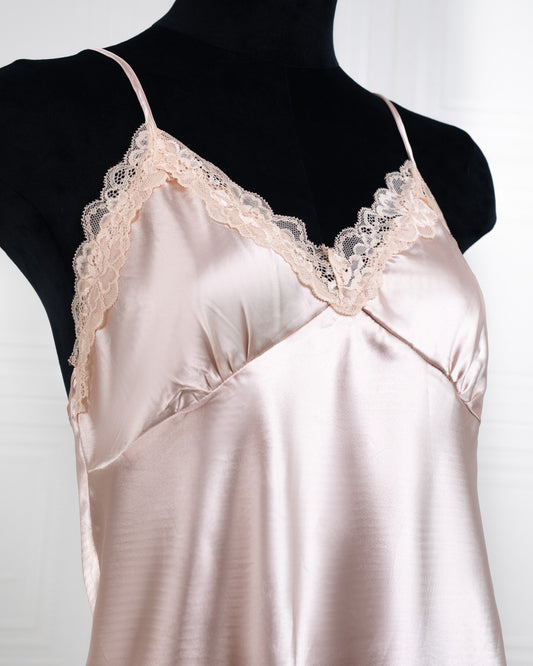 Cool Silk Slit Backless Dress Champagne - Fever Lingeries