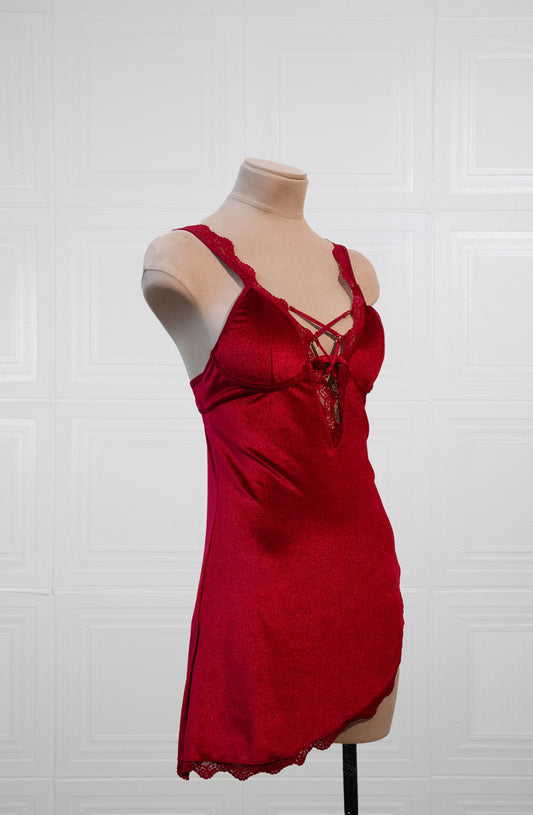 Crimson Temptation Lace Slip