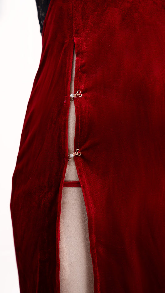 Crimson Eclipse Open-Back Gown