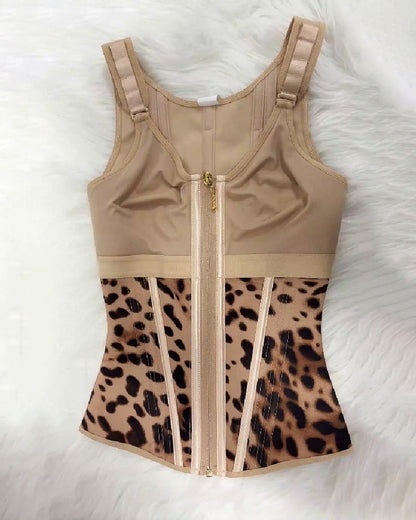 Women's Boned Latex Zipper Corset Tummy Control Body Shaper Vest With Bra