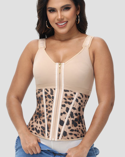 Women's Leopard Print Vest Tummy Control Waist Trainer With Bra