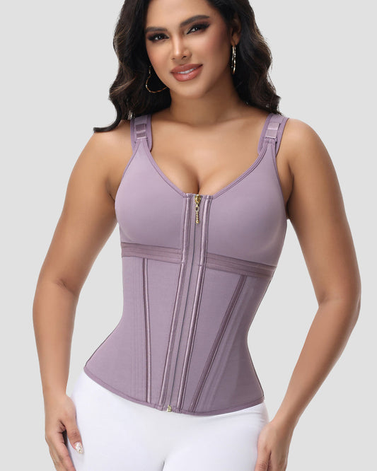 Fajas Colombianas Zip Front Corset Tummy Control Waist Trainer With Steel Bone