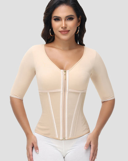 Fajas Colombianas High Compression Half Sleeves V Neck Waist Trainer
