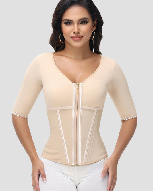 Fajas Colombianas High Compression Half Sleeves V Neck Waist Trainer