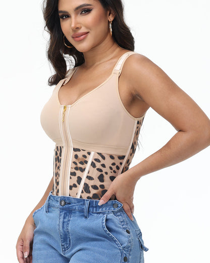 Women's Leopard Print Vest Tummy Control Waist Trainer With Bra