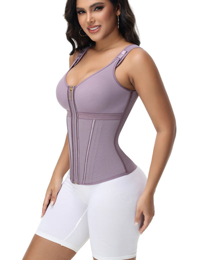 Women's Boned Latex Zipper Corset Tummy Control Body Shaper Vest With Bra