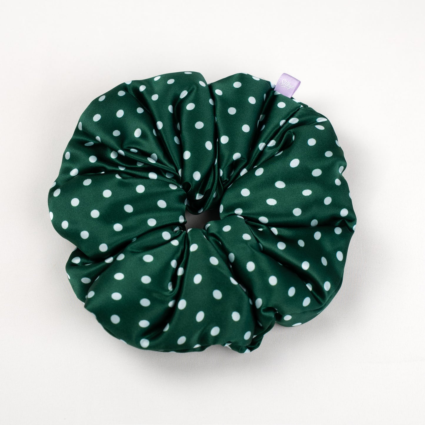 Silk Scrunchie Emerald & Pearl Dots