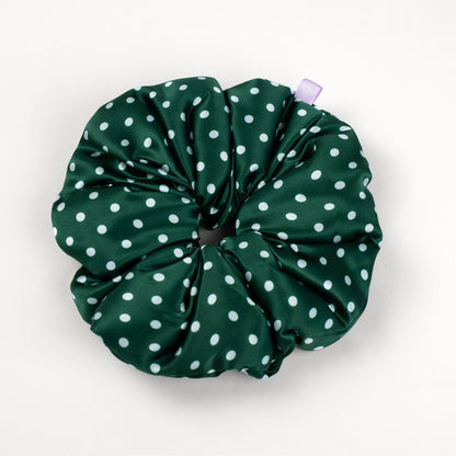 Silk Scrunchie Emerald & Pearl Dots