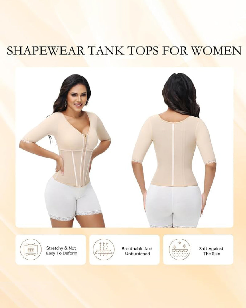 Fajas Colombianas High Compression Half Sleeves V Neck Waist Trainer