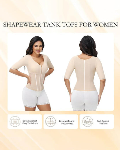 Fajas Colombianas High Compression Half Sleeves V Neck Waist Trainer