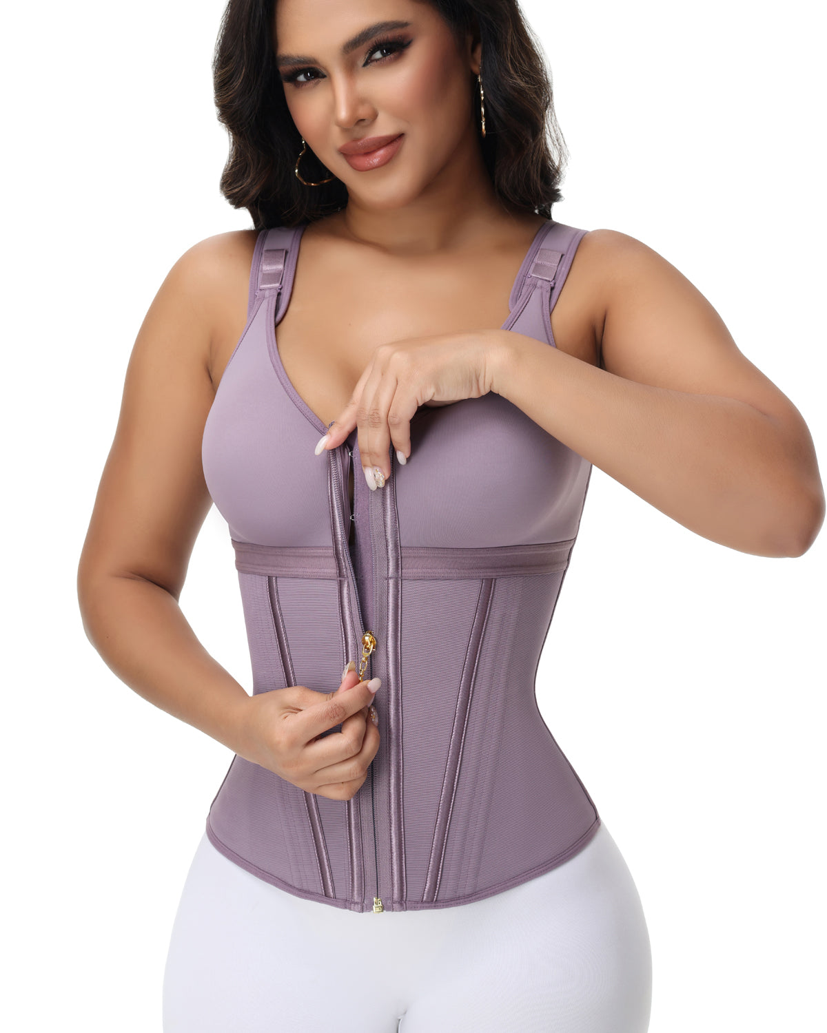 Fajas Colombianas Zip Front Corset Tummy Control Waist Trainer With Steel Bone