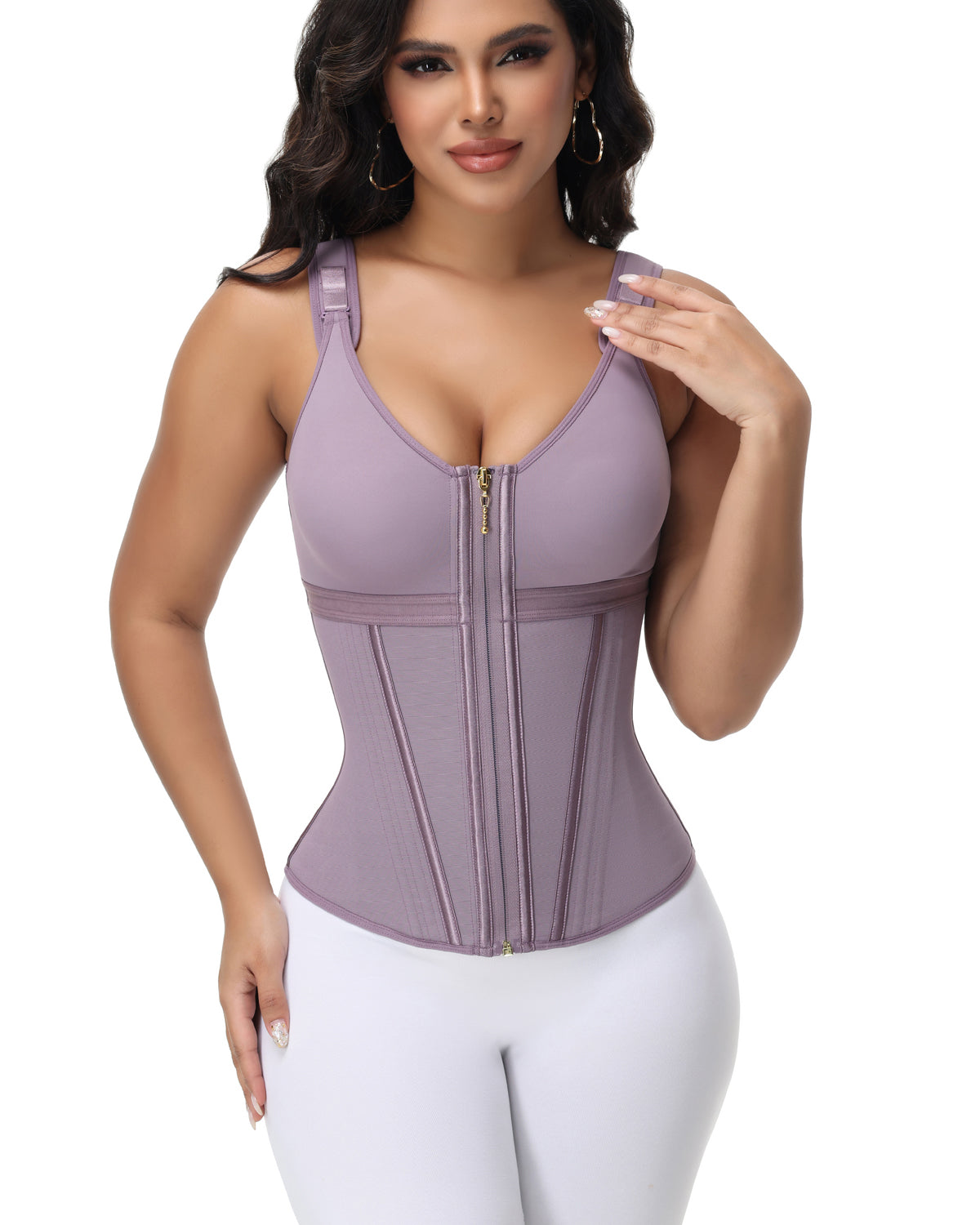 Fajas Colombianas Zip Front Corset Tummy Control Waist Trainer With Steel Bone