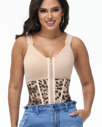 Women's Leopard Print Vest Tummy Control Waist Trainer With Bra