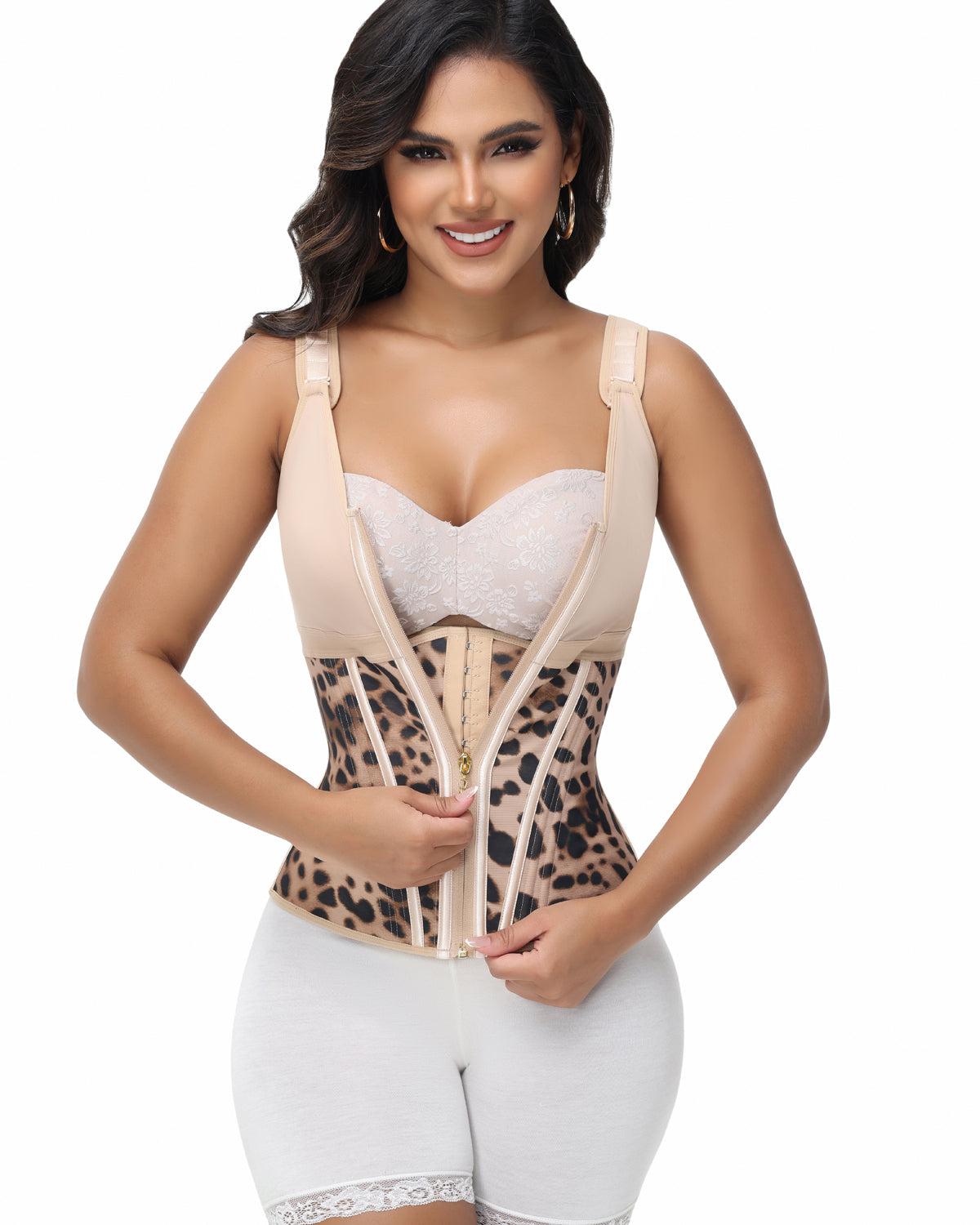Women's Boned Latex Zipper Corset Tummy Control Body Shaper Vest With Bra