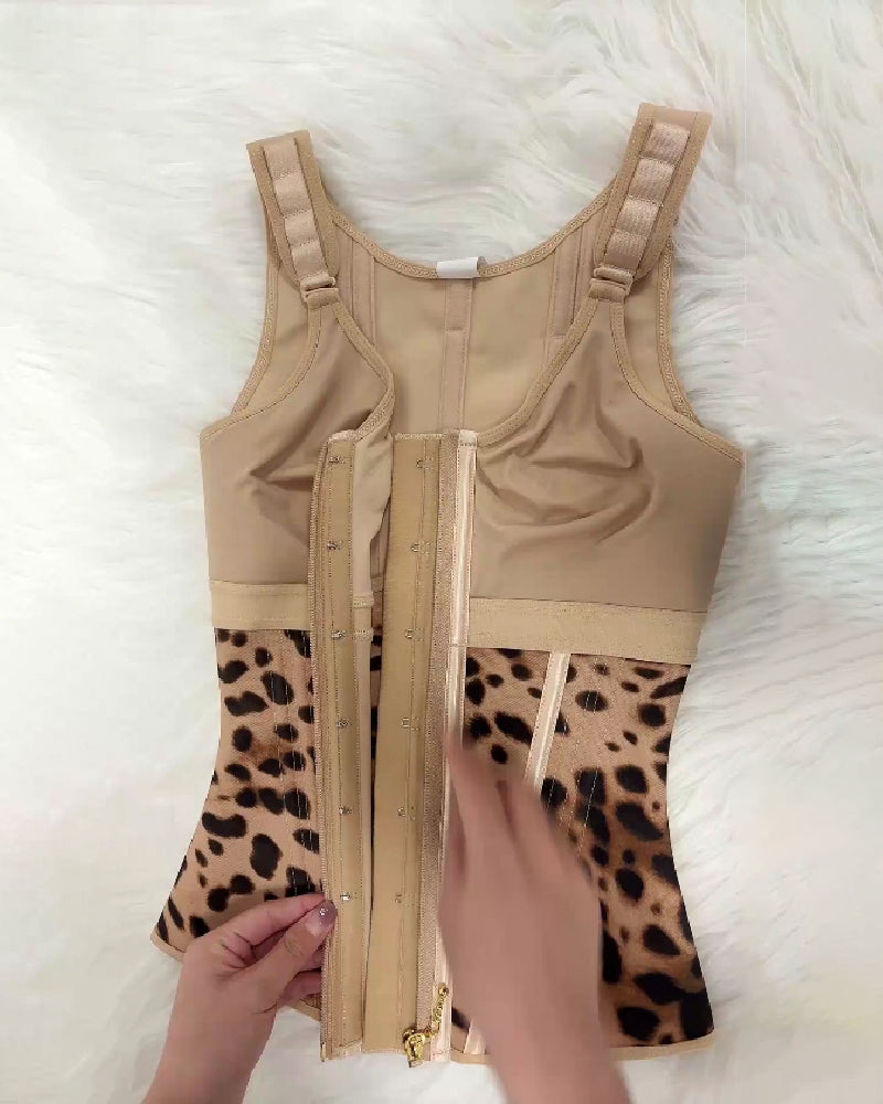 Women's Leopard Print Vest Tummy Control Waist Trainer With Bra