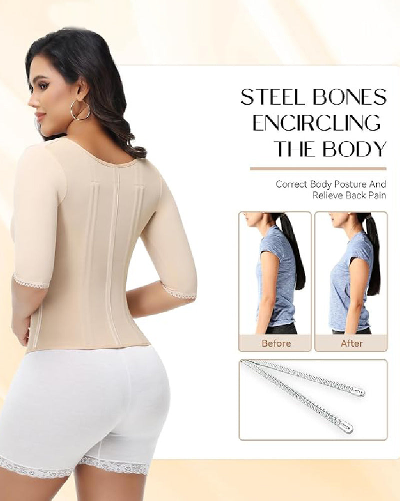 Fajas Colombianas High Compression Half Sleeves V Neck Waist Trainer