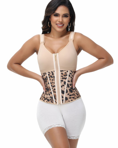 Women's Boned Latex Zipper Corset Tummy Control Body Shaper Vest With Bra
