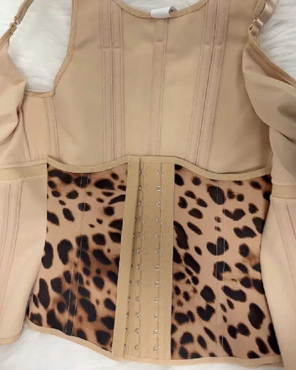 Women's Leopard Print Vest Tummy Control Waist Trainer With Bra