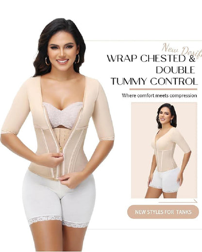Fajas Colombianas High Compression Half Sleeves V Neck Waist Trainer