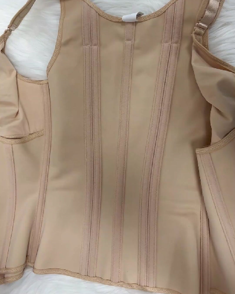 Women's Boned Latex Zipper Corset Tummy Control Body Shaper Vest With Bra