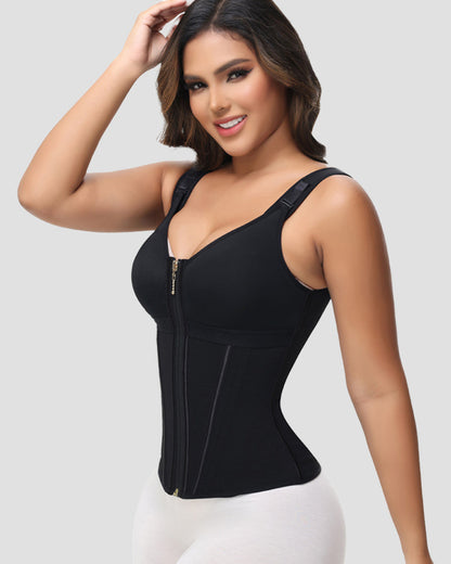 Women's Boned Latex Zipper Corset Tummy Control Body Shaper Vest With Bra