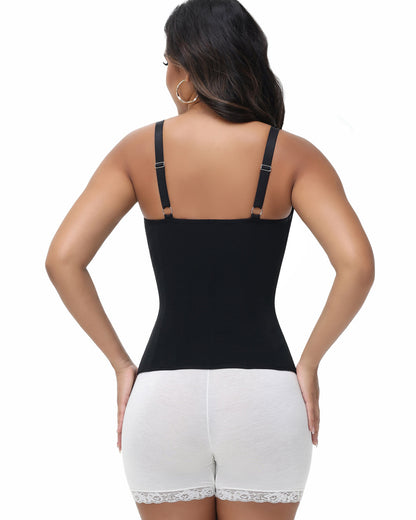 Deep V Lace Corset Top Trimmed Waist Trainer with Front Zipper