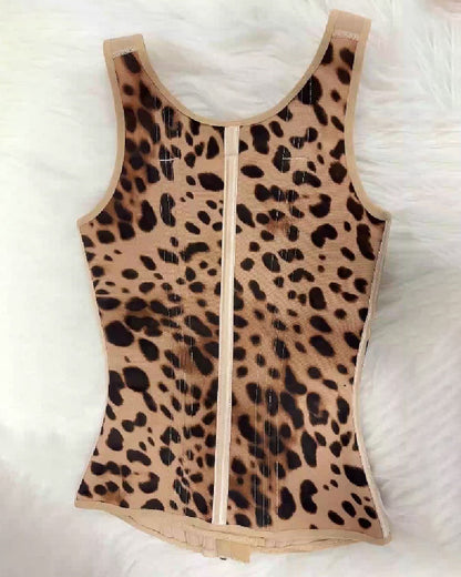 Women's Leopard Print Vest Tummy Control Waist Trainer With Bra