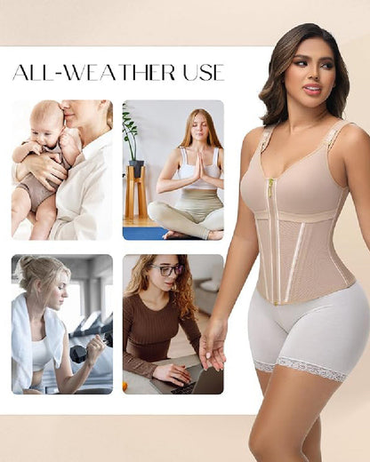 Women's Boned Latex Zipper Corset Tummy Control Body Shaper Vest With Bra