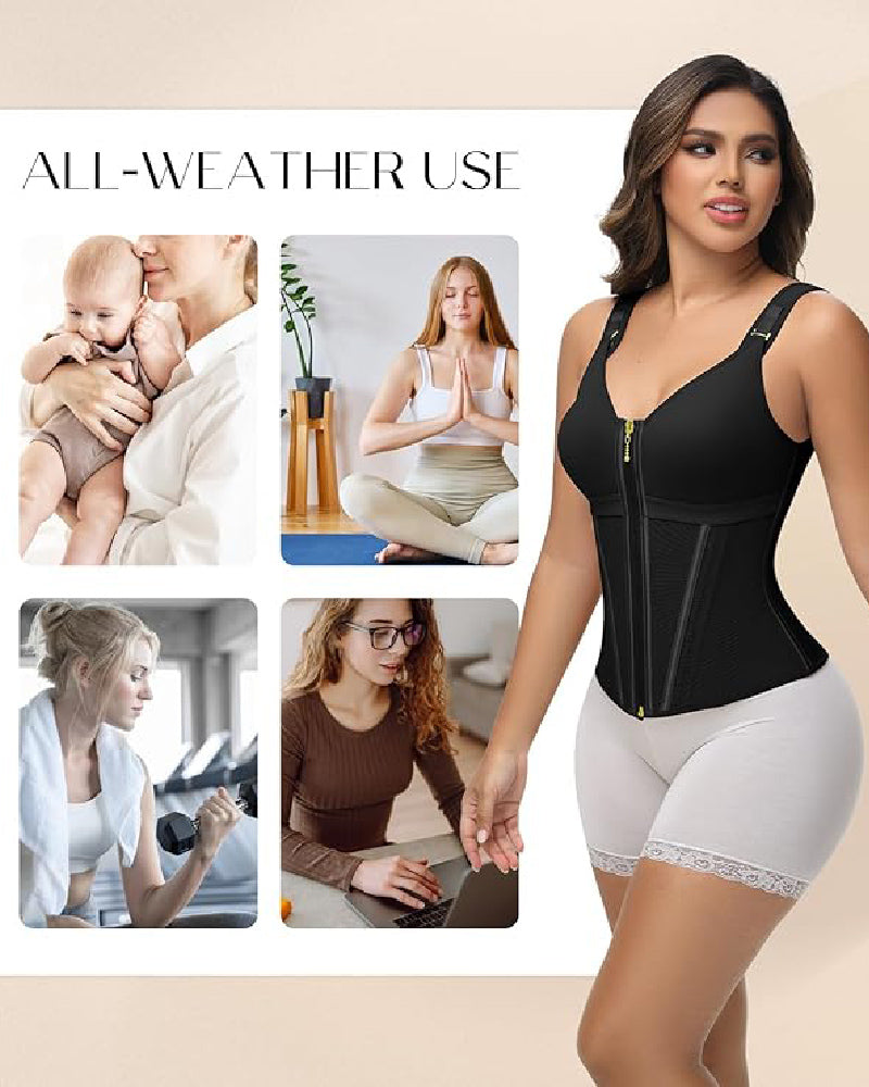 Women's Boned Latex Zipper Corset Tummy Control Body Shaper Vest With Bra