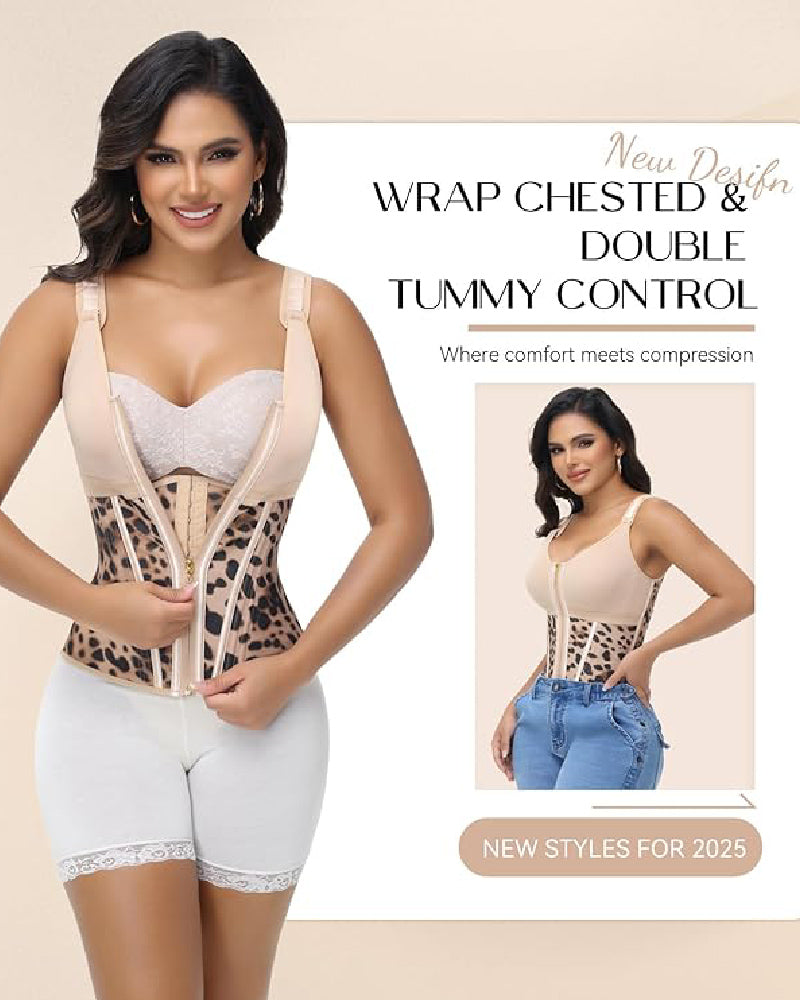 Women's Leopard Print Vest Tummy Control Waist Trainer With Bra