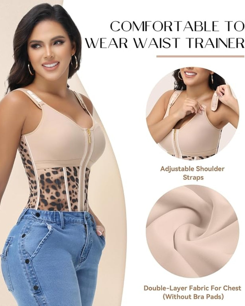 Women's Boned Latex Zipper Corset Tummy Control Body Shaper Vest With Bra