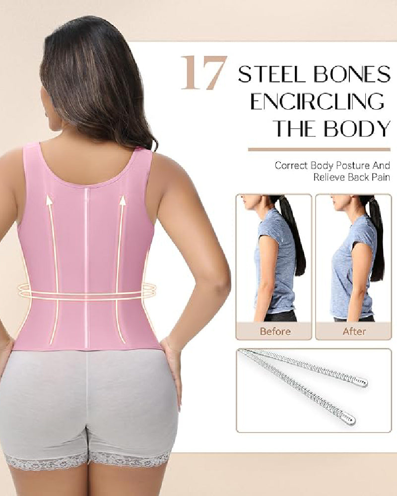 Women's Boned Latex Zipper Corset Tummy Control Body Shaper Vest With Bra