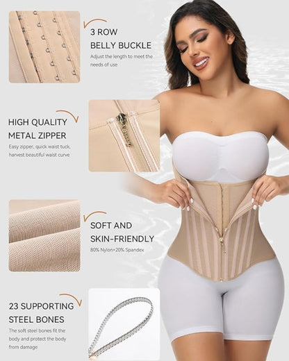 Curved Boned Waist Trainer For Women High Compression Tummy Control Tiny Waist Corset