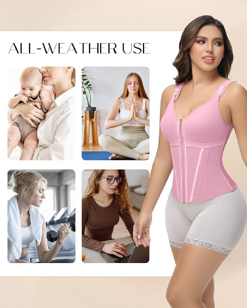 Women's Boned Latex Zipper Corset Tummy Control Body Shaper Vest With Bra