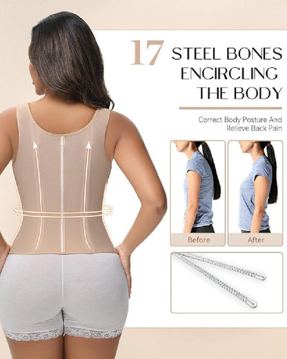 Women's Boned Latex Zipper Corset Tummy Control Body Shaper Vest With Bra