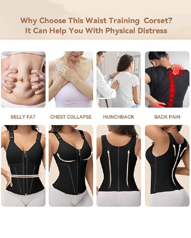 Fajas Colombianas Zip Front Corset Tummy Control Waist Trainer With Steel Bone