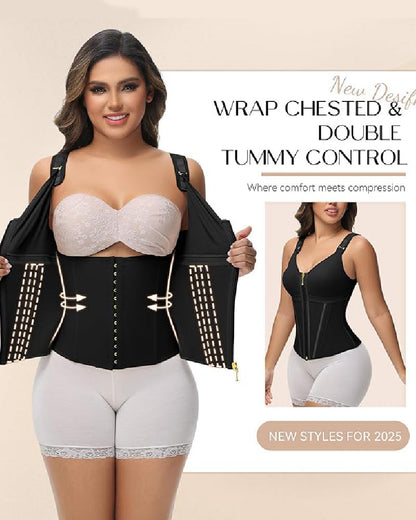 Women's Boned Latex Zipper Corset Tummy Control Body Shaper Vest With Bra