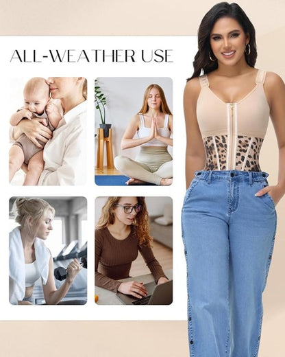 Women's Leopard Print Vest Tummy Control Waist Trainer With Bra