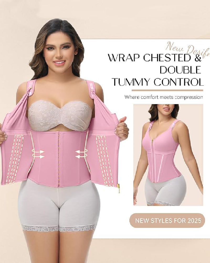 Women's Boned Latex Zipper Corset Tummy Control Body Shaper Vest With Bra