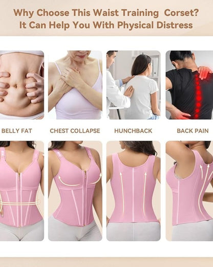 Fajas Colombianas Zip Front Corset Tummy Control Waist Trainer With Steel Bone