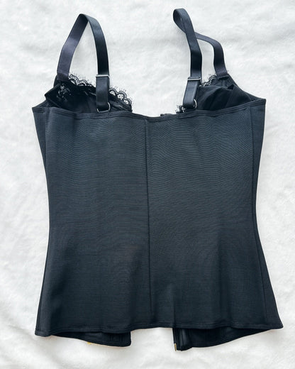 Deep V Lace Corset Top Trimmed Waist Trainer with Front Zipper