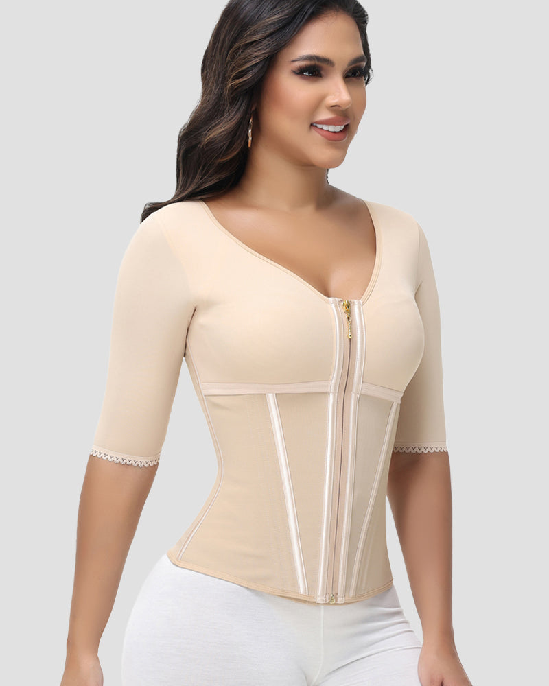 Fajas Colombianas High Compression Half Sleeves V Neck Waist Trainer