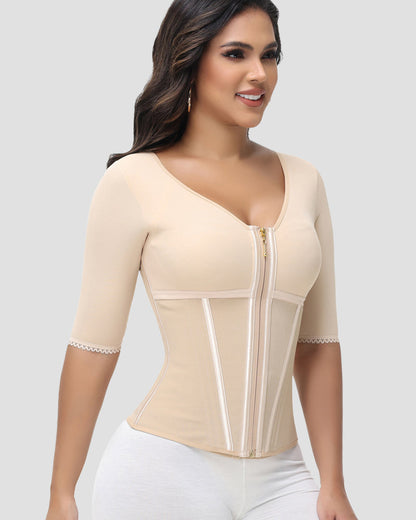 Fajas Colombianas High Compression Half Sleeves V Neck Waist Trainer