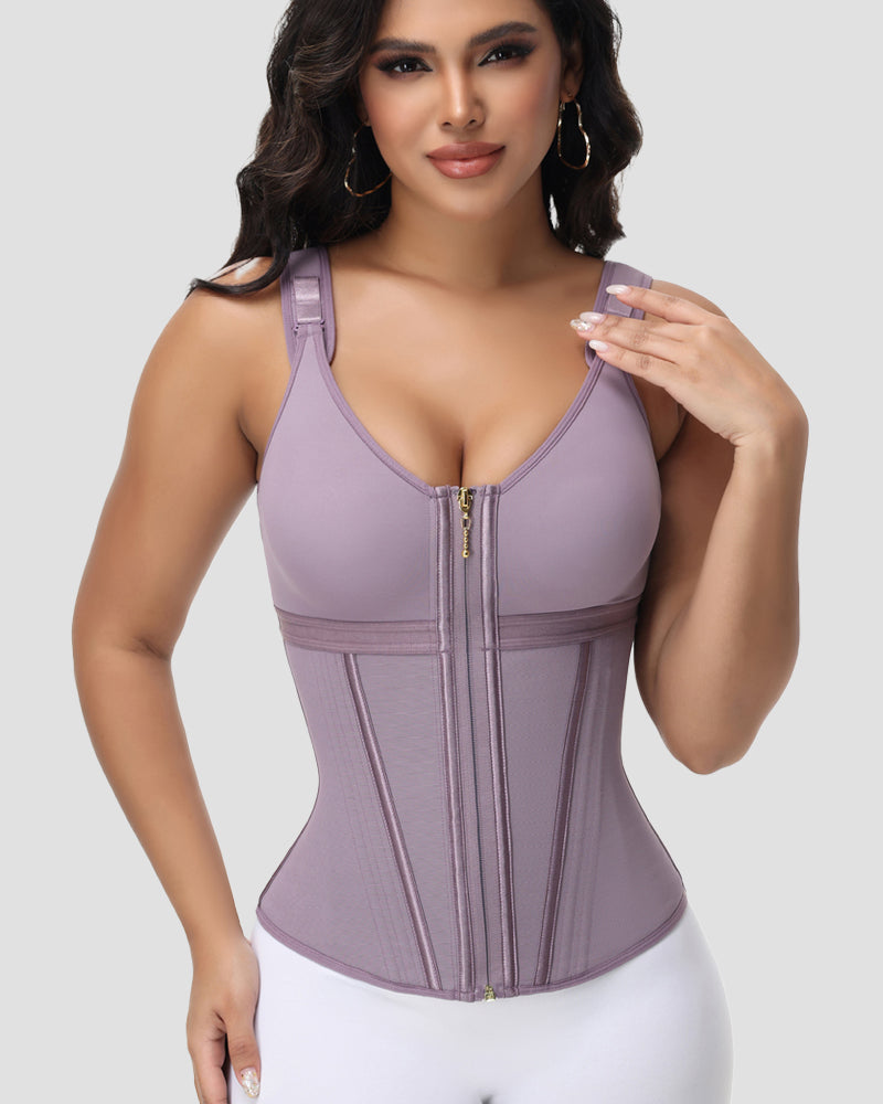 Fajas Colombianas Zip Front Corset Tummy Control Waist Trainer With Steel Bone