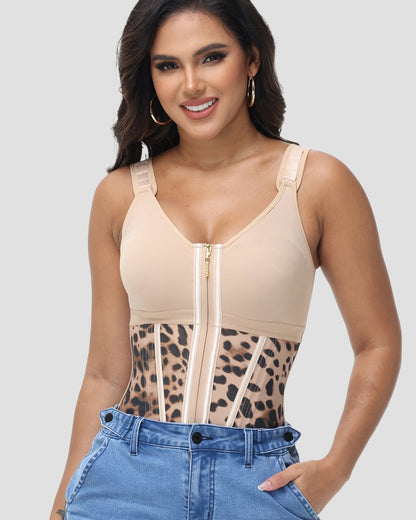 Women's Leopard Print Vest Tummy Control Waist Trainer With Bra