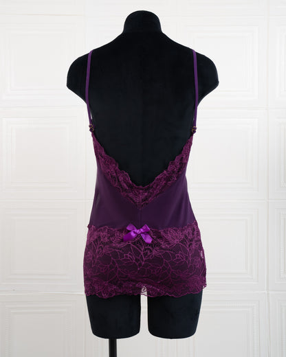 Lace Nightdress with Back Tie Straps Purple - Fever Lingeries