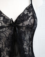 Lace Nightdress with Back Tie Straps Black - Fever Lingeries
