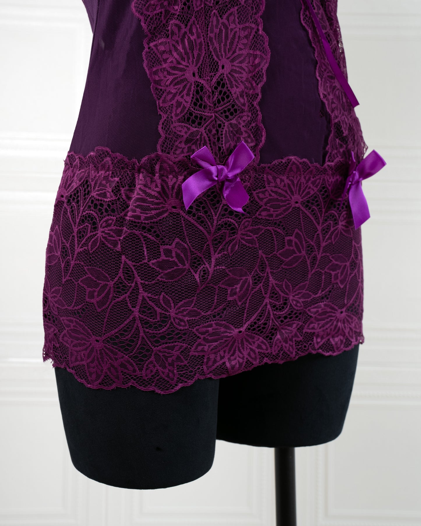 Lace Nightdress with Back Tie Straps Purple - Fever Lingeries