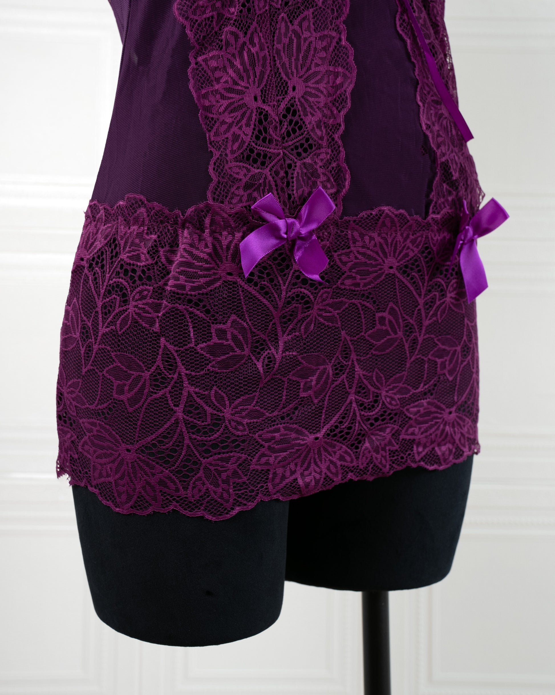 Lace Nightdress with Back Tie Straps Purple - Fever Lingeries