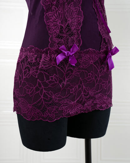 Lace Nightdress with Back Tie Straps Purple - Fever Lingeries